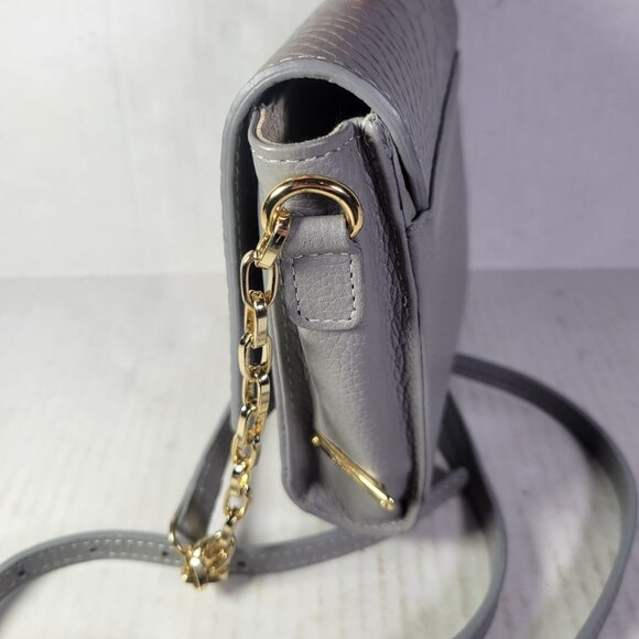 Gigi New York Gray Faux Leather Snake Print Crossbody Bag With Gold Chain Strap - Picture 5 of 10